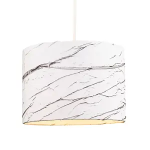 Modern Marble Effect White Cotton Lampshade with Grey Folds and Inner Lining