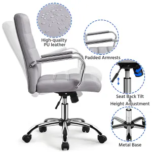 Yaheetech Height Adjustable PU Leather Office Chair with Armrests - Light Grey