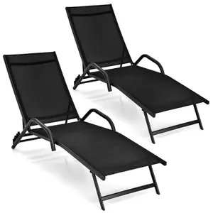 Costway Set of 2 Outdoor Chaise Lounge Chairs 5-Position Adjustable Recliners Sun Lounge