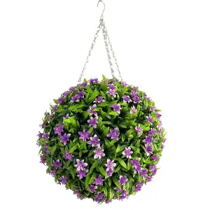 Best Artificial 38cm Purple Lily Hanging Basket Flower Topiary Ball - Suitable for Outdoor Use - Weather & Fade Resistant