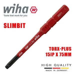 Wiha SlimBits Torx Plus Screwdriver 15IP Head 75mm  1000v VDE Electrician 43149