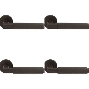 4 PACK - Premium Smooth Door Handle Set - Matt Bronze Angled Lever on Round Rose