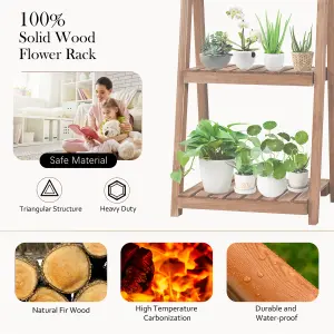 Costway 3-Tier Folding Flower Stand Rack Wooden Flower Pot Shelf Portable Plant Stand Organizer Staircase Display Shelves