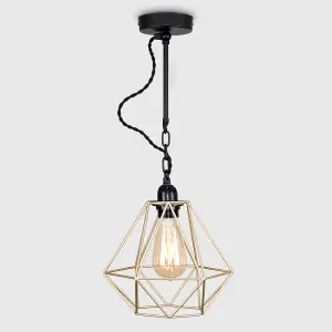 ValueLights Huber Industrial Satin Black Wall Ceiling Light Fitting with Gold Metal Cage Shade