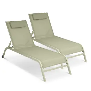 Bali Metal Reclining Sun Lounger Sage Green Set of 2