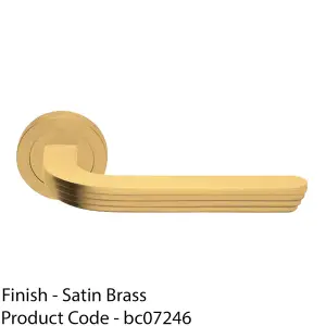 Premium Art Deco Door Handle Set - Satin Brass Reeded Lever On Round Rose