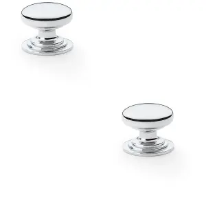 2 PACK - Stepped Round Door Knob Polished Chrome 32mm Classic Kitchen Cabinet Pull Handle