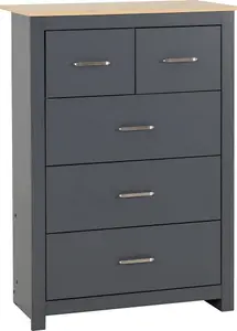 Portland 5 Drawer 3 and 2 Chest in Grey with Oak Effect Finish