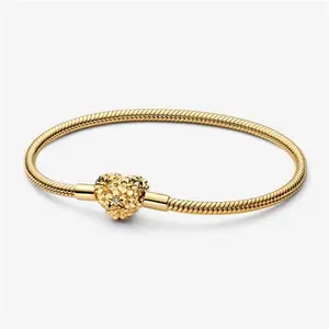 Pandora My Pandora Daisy Heart Clasp Snake Chain Bracelet - 14K Gold Plating / Lab-Grown Diamond - Sz. 20 cm