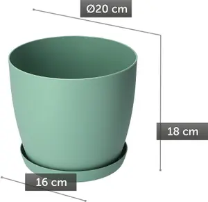 Plant Pots Flower Planter 6 Colours 8 sizes Matt Plastic Pot + Saucer Tray Deco Green 20cm