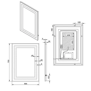 Rinse Bathrooms 700 x 500mm Illuminated LED Bathroom Mirror with Demister IP44