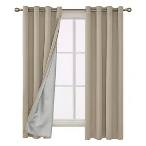 Deconovo Blackout Curtains with Backside Silver Backing to Reflect Sunlights Curtains for Living Room 53 x 95 Inch Beige 1 Pair