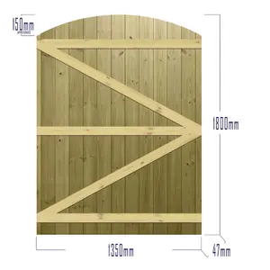 Premier Garden Supplies Pedestrian Gate 180cm (6ft) High x 135cm Wide Tongue & Groove Arch Top Semi-Braced Single Swing Gate