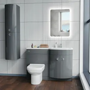 Nes Home Manifold Bathroom Grey RH Basin Sink Vanity Unit Back To Wall WC Toilet 1100mm