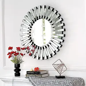 MiHOMEUK Large Cori Gear Silver Round Wall Mirror with Attached Wall Mount