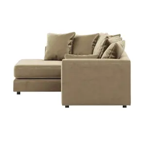 Brooklyn Plush Velvet 3 to 4 Seater L Shaped Corner Sofa Foam Beige Left Hand Facing