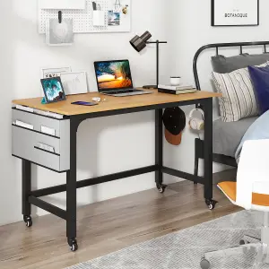 COSTWAY Mobile Computer Desk 120cm Home Office Desk w/ Lockable Wheels