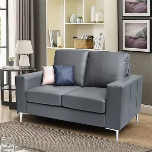 Baltic Faux Leather 2 Seater Sofa In Dark Grey