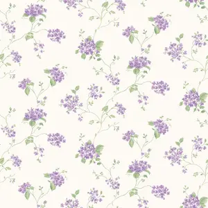 Galerie Miniatures 2 Purple Green White Hydrangea Trail Smooth Wallpaper