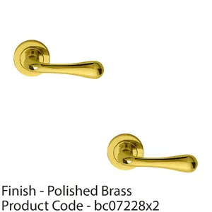 2 PACK - Concealed Door Handle Set - Polished Brass Lever on Round Rose Rotund End