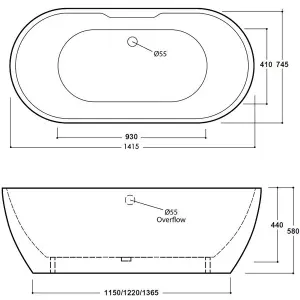 Luxury 1415mm White Double Ended Bath