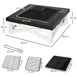 3 in 1 Outdoor Square Outdoor Brazier with BBQ Grill