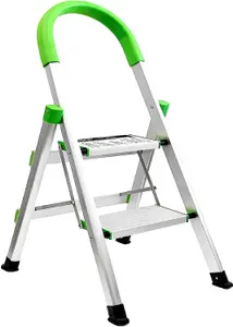 StepIt 2 Step Ladder - Portable Folding Aluminium with Deep Steps, Soft Grip, Rubber Hand Grip, 150kg Capacity, 2 Year Warranty