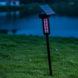 Dual Powered Garden Insect Killer Lamp - Solar or USB Rechargeable Staked Rainproof Zapper with 15 LEDs - Zap Flies, Midges & Bugs