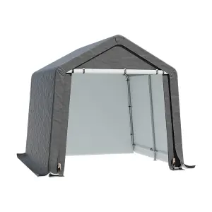 8x8FT Galvanized Tube Storage Shed Dark Grey with Roll-up Door