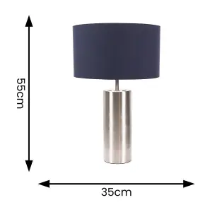 ValueLights Lexy Brushed Chrome Touch Table Lamp with Navy Blue Drum Shade