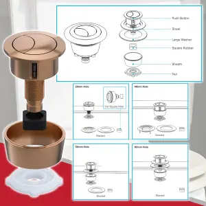 SPARES2GO Universal Toilet Cistern Dual Flush Push Button Kit for 20mm 40mm 50mm 60mm Lid Hole (Brushed Copper)