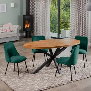 Dosenna Oval Dining Table Set with 4 Morandi Velvet Chairs - Green