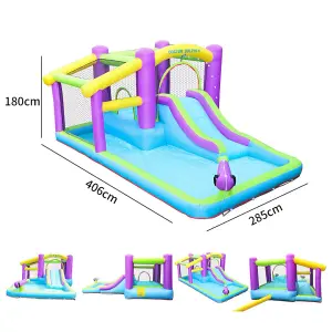 Livingandhome Kids Inflatable Bounce House with  Slide Paddling Pools Air Blower 285x406cm