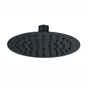 ENKI Contemporary Matte Black Fixed Wall Mounted Stainless Steel Shower Head & Arm 8"