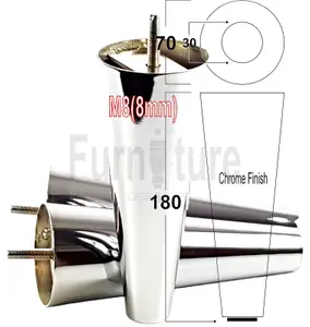 4 Replacment Metal Legs 180mm High Round Tapered Chrome Feet M8 Couch Chairs Sofa Footstool Bed