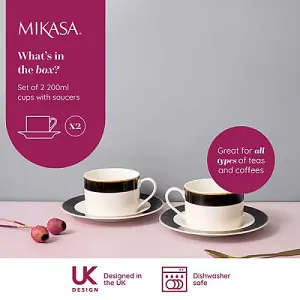 Mikasa Luxe Deco Set of 2 200ml Teacups & Saucers