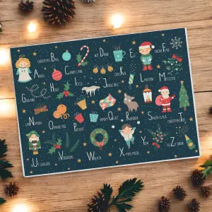 Purely Home Christmas Worktop Protector - Alphabet Kids Baking Cutting/Chopping Glass Board