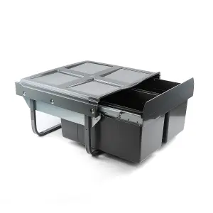 600mm Dark Grey Base Mounted Undersink Bin 2 x 18L Integrated Anthracite Waste Storage Cabinet Cupboard