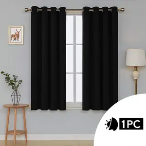 Polyester Blackout Grommet / Eyelet Door Curtain Panel Black / 132 W x 160 D cm