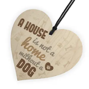 Red Ocean Home Without A Dog Wooden Hanging Heart Wall Sign Plaque Gift for Dog Animal Lover