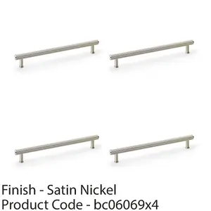 4 PACK - Reeded T Bar Pull Handle - Satin Nickel - 224mm Centres SOLID BRASS Drawer Lined