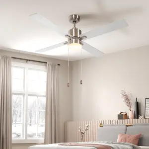 HOMCOM Mounting Reversible Ceiling Fan with Light, Pull-chain, Silver & Natural