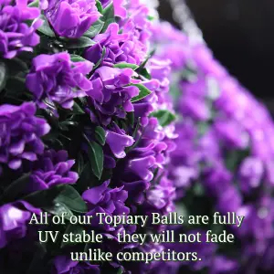 Best Artificial 23cm Purple Rose Hanging Basket Flower Topiary Ball - Suitable for Outdoor Use - Weather & Fade Resistant