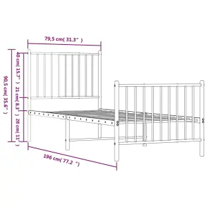 Berkfield Metal Bed Frame with Headboard and Footboard Black 75x190 cm 2FT6 Small Single