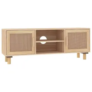 Berkfield TV Cabinet Brown 105x30x40 cm Solid Wood Pine&Natural Rattan