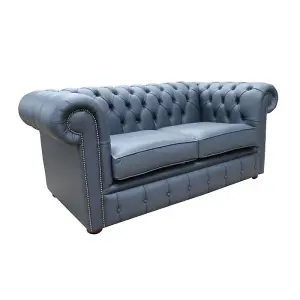 Chesterfield 2 Seater Shelly Suffolk Blue Real Leather Sofa Settee Bespoke In Classic Style