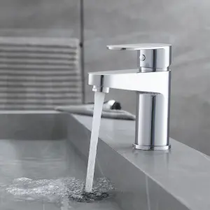 BATHWEST Basin Mixer Tap Hot and Cold Single Lever Basin Sink Mixer Tap Brushed Chrome