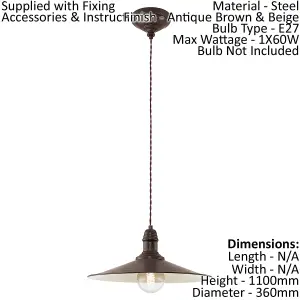 Hanging Ceiling Pendant Light Antique Brown & Beige Steel 1x 60W E27 Bulb