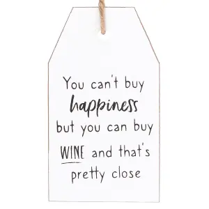 Something Different Cant Buy Happiness Wine Hanging Sign White/Black (One Size)