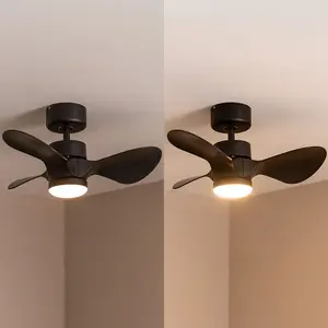 ValueLights 24 Inch Integrated LED Ceiling Fan with Remote Control, 3 Blades, Timer and 6 Speed Functions - Black